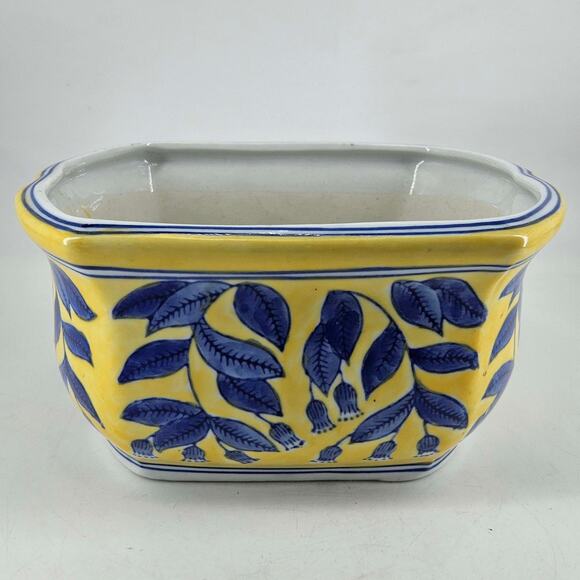 Yellow blue pottery glazed Bonsai Pot Ikebana Planter - Picture 1 of 4